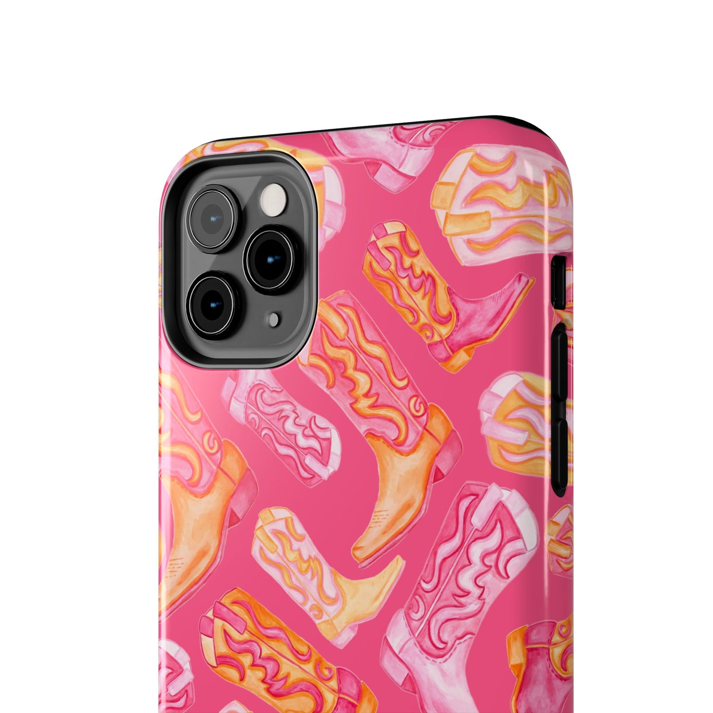 Tossed Hot Pink & Orange Watercolor Cowboy Boots Hot Pink Tough Phone Cases | Various Models