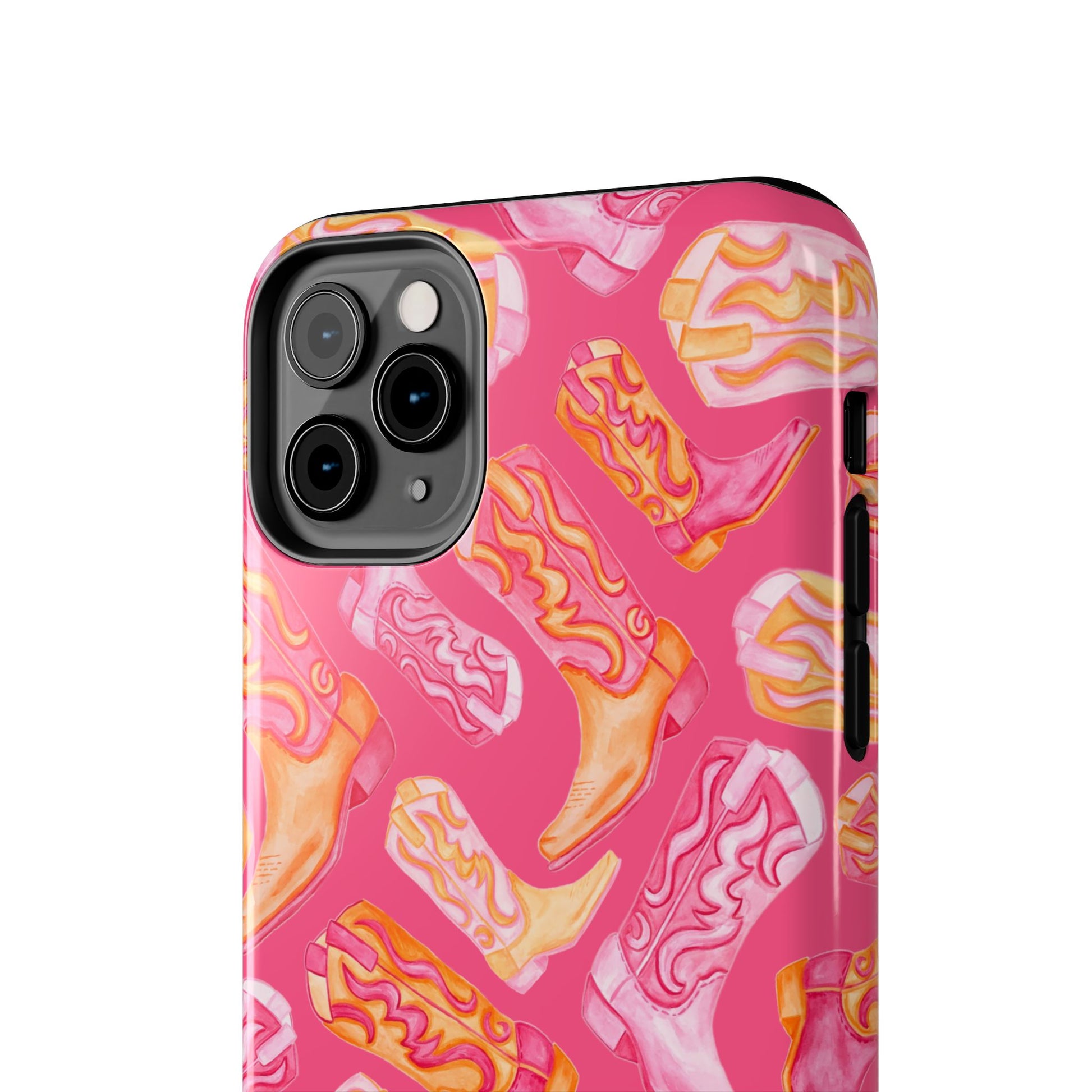 Tossed Hot Pink & Orange Watercolor Cowboy Boots Hot Pink Tough Phone Cases | Various Models
