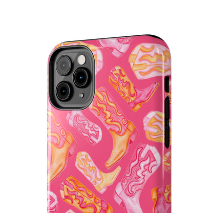 Tossed Hot Pink & Orange Watercolor Cowboy Boots Hot Pink Tough Phone Cases | Various Models