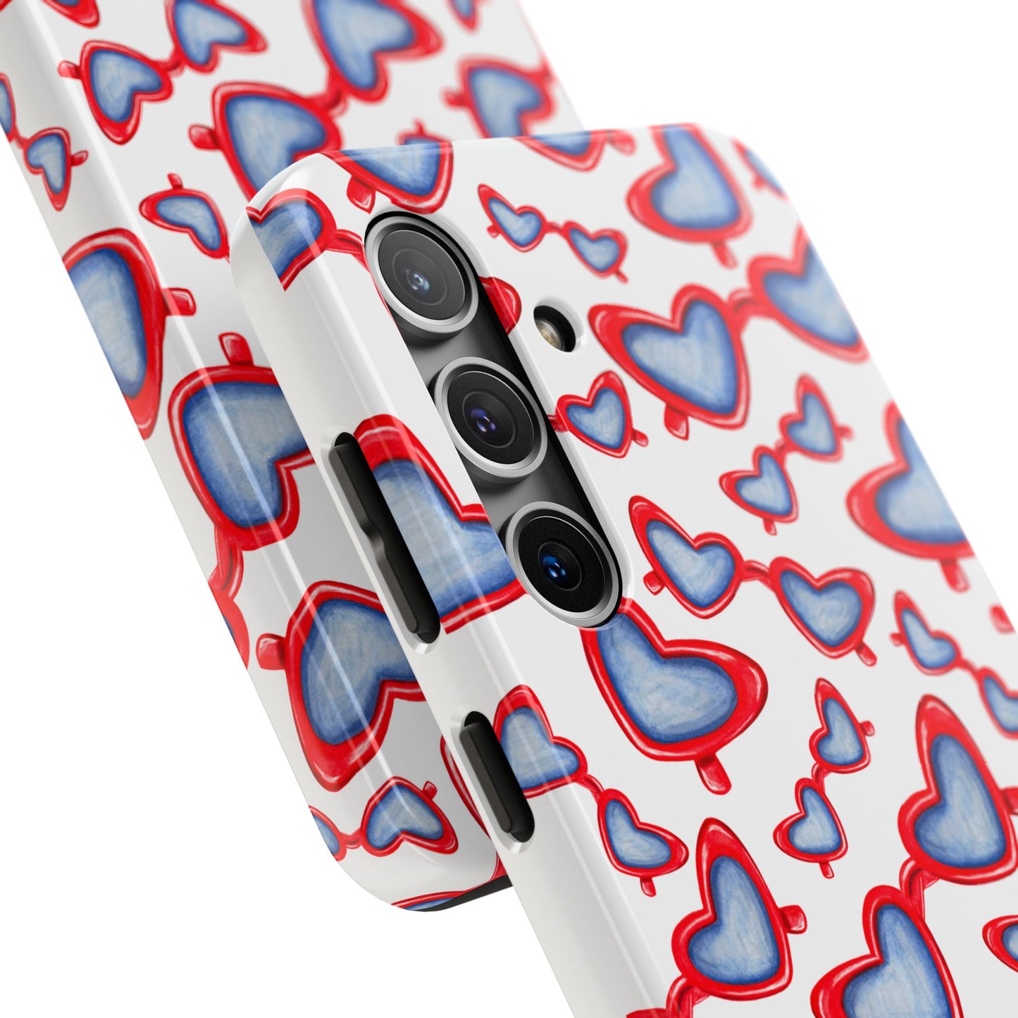 Red, White, & Blue Heart Shaped Watercolor Sunglasses Tossed Pattern Tough Phone Cases
