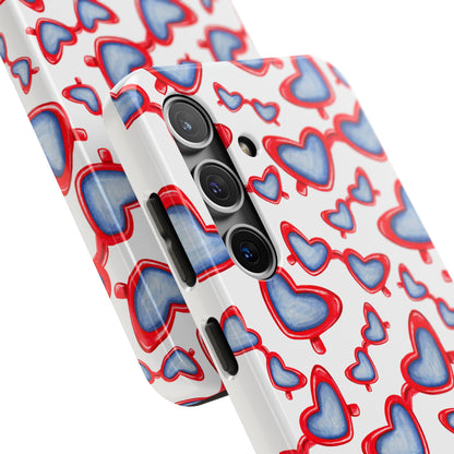 Red, White, & Blue Heart Shaped Watercolor Sunglasses Tossed Pattern Tough Phone Cases