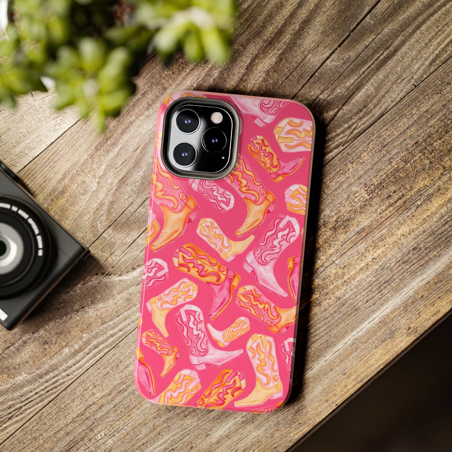 Tossed Hot Pink & Orange Watercolor Cowboy Boots Hot Pink Tough Phone Cases | Various Models