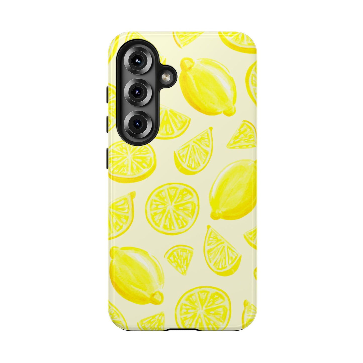 Bright Yellow Lemons Watercolor Illustrated Tossed Pattern Pale Yellow Tough Phone Case | Various Models