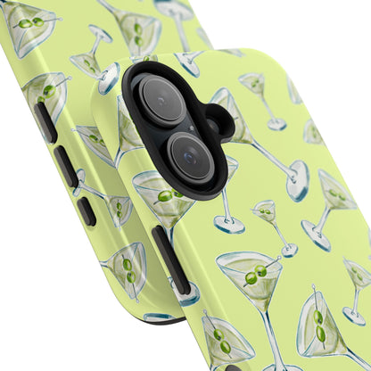 Watercolor Blue and Green Martinis Tossed Illustrated Pattern Yellow Tough Phone Case | Various Models