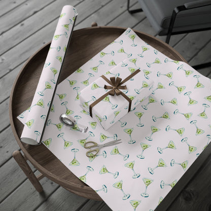 Gift Wrap | Blush Pink Watercolor Martini Tossed Pattern | Matte or Glossy
