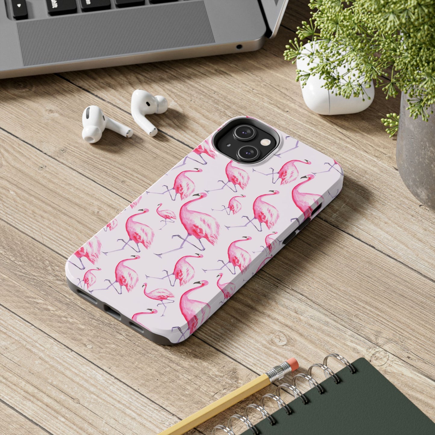 Pink Flamingos Watercolor Illustrated Tossed Pattern Blush Phone Case | Various Models