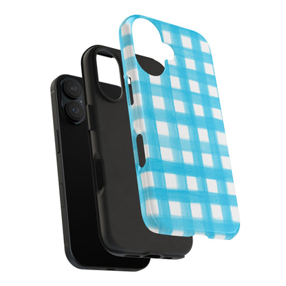 Turquoise Gingham Watercolor Illustrated Tough Phone Case | Various Models Available