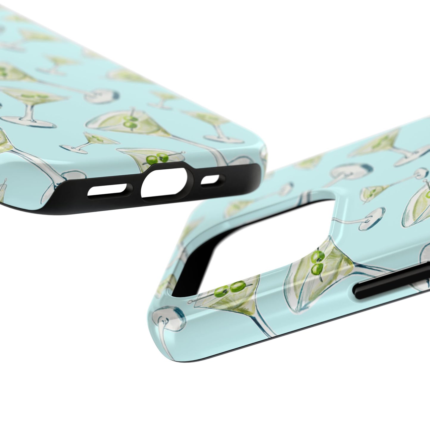 Watercolor Blue and Green Martinis Tossed Illustrated Pattern Turquoise Blue Tough Phone Case | Various Models