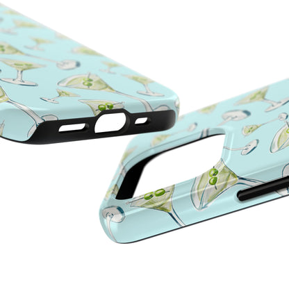Watercolor Blue and Green Martinis Tossed Illustrated Pattern Turquoise Blue Tough Phone Case | Various Models