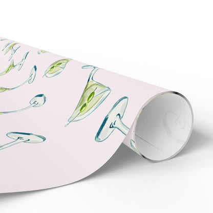 Gift Wrap | Blush Pink Watercolor Martini Tossed Pattern | Matte or Glossy