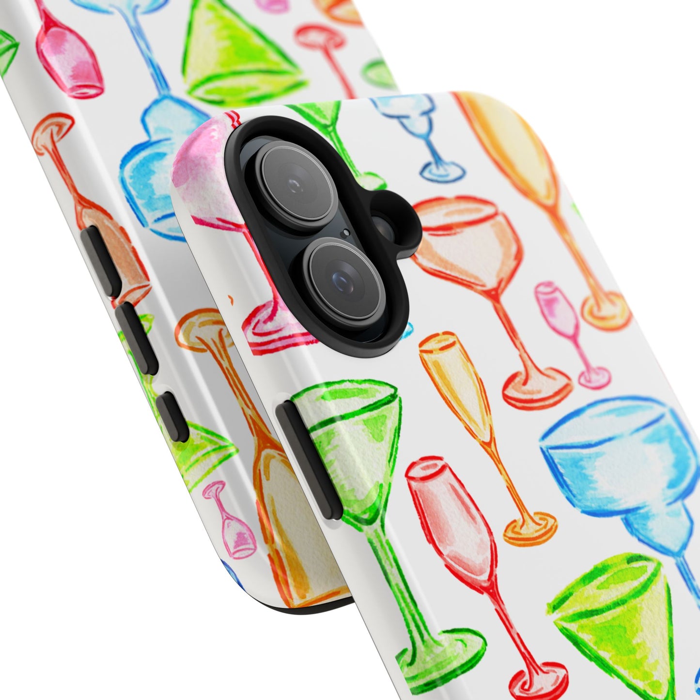 Monochromatic Margarita, Wine, Martini, and Champagne Flute Cocktail Glasses Watercolor Illustrated Tough Phone Case | Various Models Available