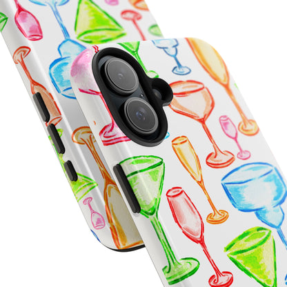 Monochromatic Margarita, Wine, Martini, and Champagne Flute Cocktail Glasses Watercolor Illustrated Tough Phone Case | Various Models Available