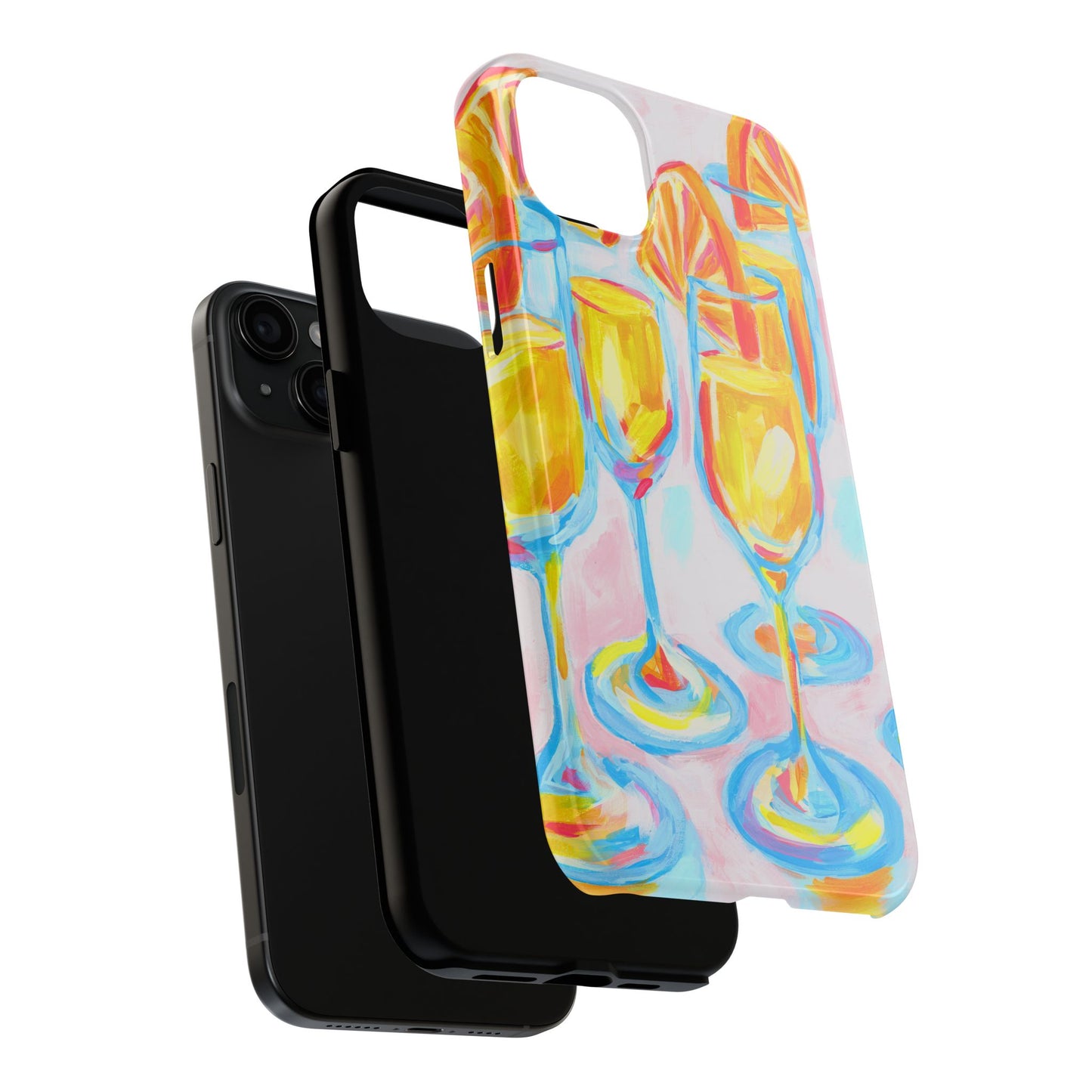 Pink Orange Mimosas Blue Champagne Flutes Abstract Acrylic Tough Phone Case | Various Models