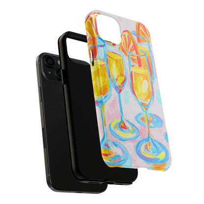 Pink Orange Mimosas Blue Champagne Flutes Abstract Acrylic Tough Phone Case | Various Models