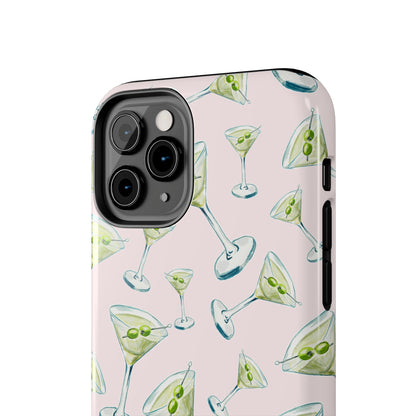 Watercolor Blue and Green Martinis Tossed Illustrated Pattern Blush Pink Tough Phone Case | Various Models