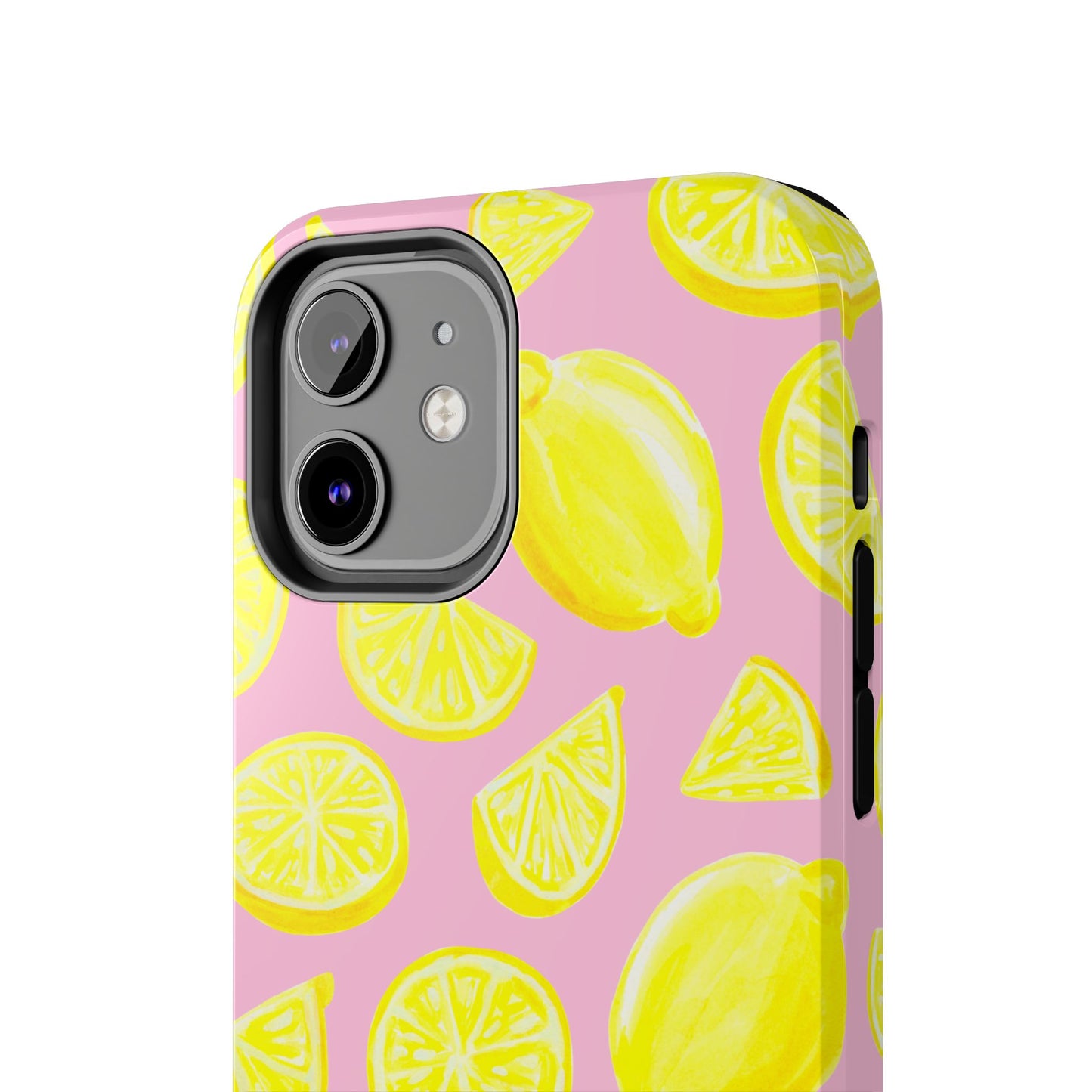 Bright Yellow Lemons Watercolor Illustrated Tossed Pattern Light Pink Tough Phone Case | Various Models