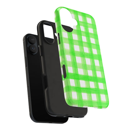 Lime Green Gingham Watercolor Illustrated Tough Phone Case | Various Models Available