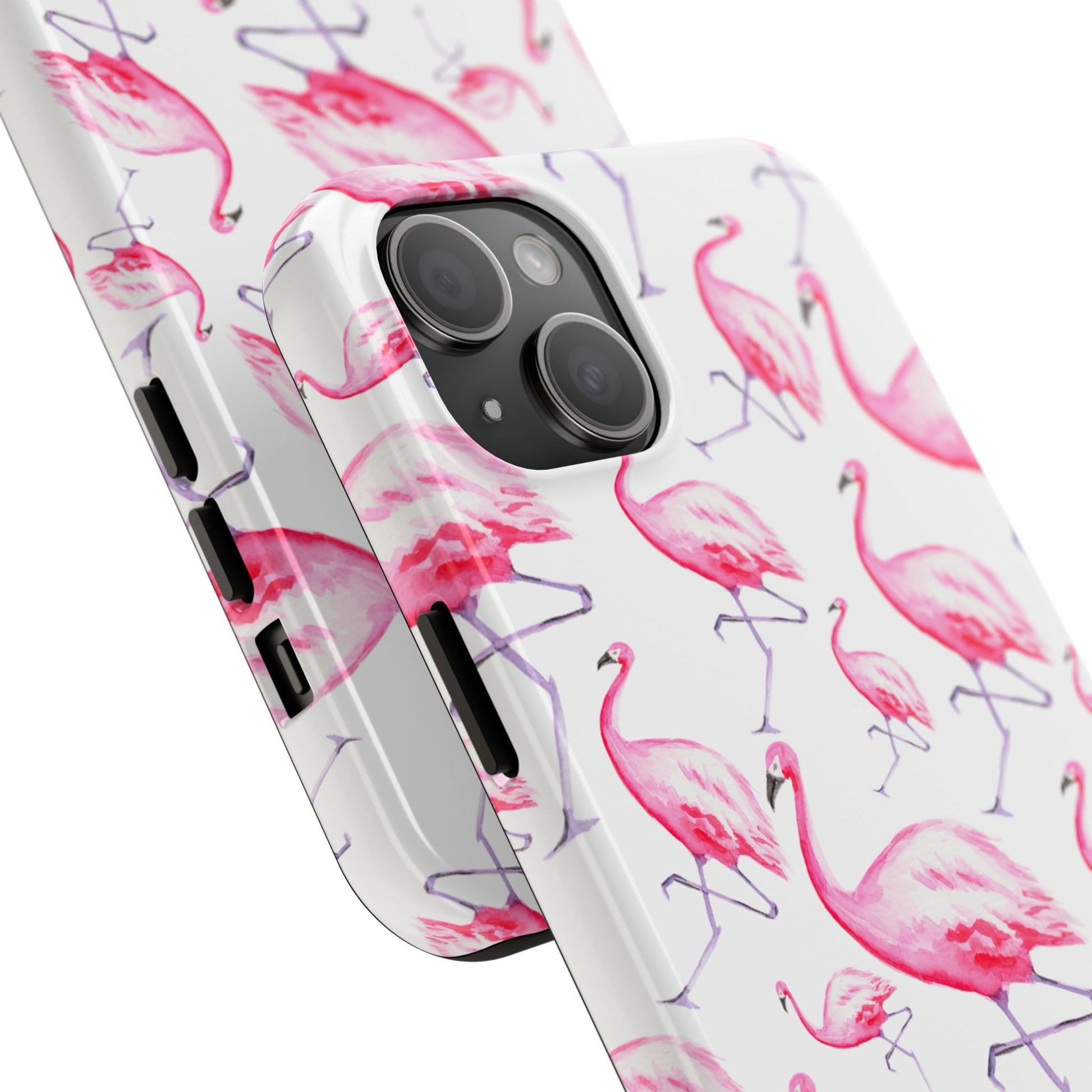 Hot Pink Flamingos Watercolor Illustrated Tossed Pattern Phone Case | Various Models