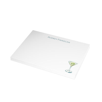 Stationery | Personalized Custom Watercolor Green & Blue Martini Flat Cards with Envelopes | Thank You Bridal Shower Bachelorette