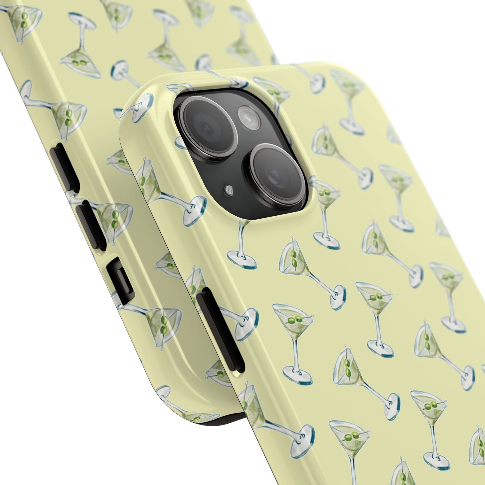 Yellow Mini Martini Watercolor Illustrated Tossed Pattern Tough Phone Case | Various Models Available