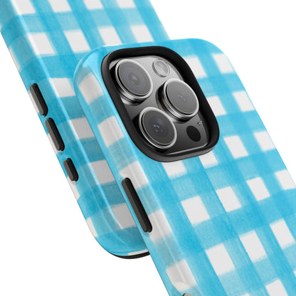 Turquoise Gingham Watercolor Illustrated Tough Phone Case | Various Models Available