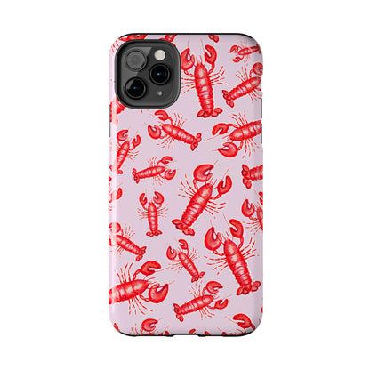 Red Lobster Watercolor Illustrated Tossed Pattern Light Pink Coastal Nautical Tough Phone Case | Various Models