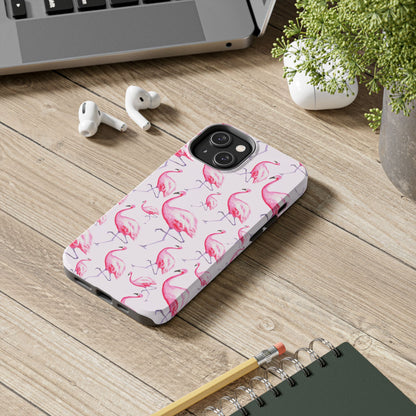 Pink Flamingos Watercolor Illustrated Tossed Pattern Blush Phone Case | Various Models