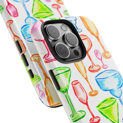 Monochromatic Margarita, Wine, Martini, and Champagne Flute Cocktail Glasses Watercolor Illustrated Tough Phone Case | Various Models Available