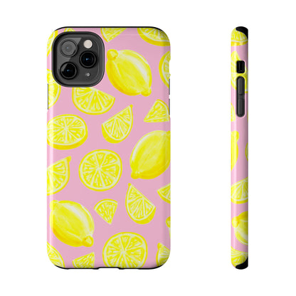 Bright Yellow Lemons Watercolor Illustrated Tossed Pattern Light Pink Tough Phone Case | Various Models