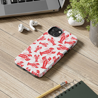 Watercolor Red Lobster Coastal Illustrated Patterned Tough Phone Case | Various Models