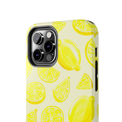 Bright Yellow Lemons Watercolor Illustrated Tossed Pattern Pale Yellow Tough Phone Case | Various Models