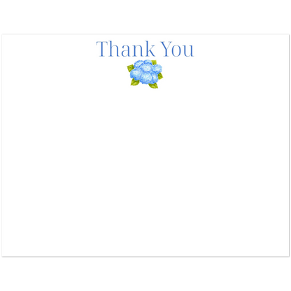 Thank You Blue Hydrangea Bunch Watercolor Illustrated Flat Notecards | Set of 10 Cards & Envelopes | 2 Sizes