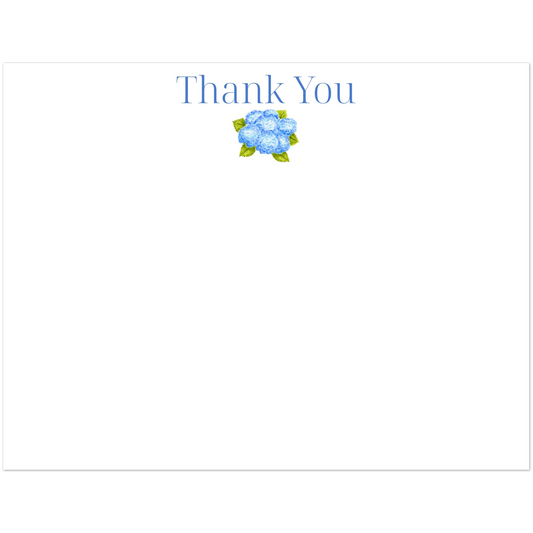 Thank You Blue Hydrangea Bunch Watercolor Illustrated Flat Notecards | Set of 10 Cards & Envelopes | 2 Sizes