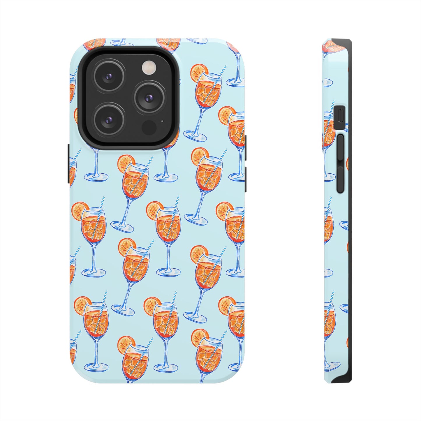 Orange & Blue Aperol Spritz Watercolor Pattern Turquoise Phone Case | Various Models iPhone 14 Pro