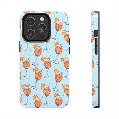 Orange & Blue Aperol Spritz Watercolor Pattern Turquoise Phone Case | Various Models iPhone 14 Pro
