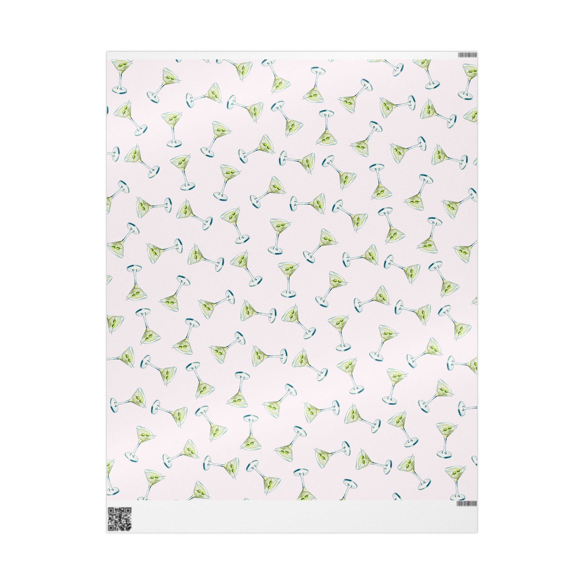 Gift Wrap | Blush Pink Watercolor Martini Tossed Pattern | Matte or Glossy 30" x 36" Glossy