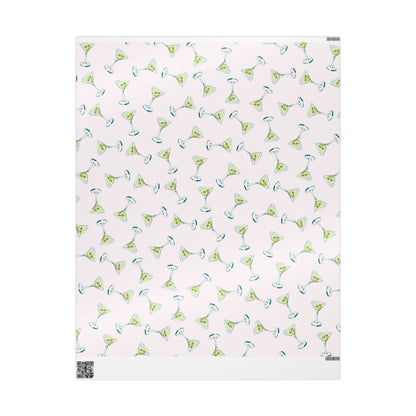 Gift Wrap | Blush Pink Watercolor Martini Tossed Pattern | Matte or Glossy 30" x 36" Glossy