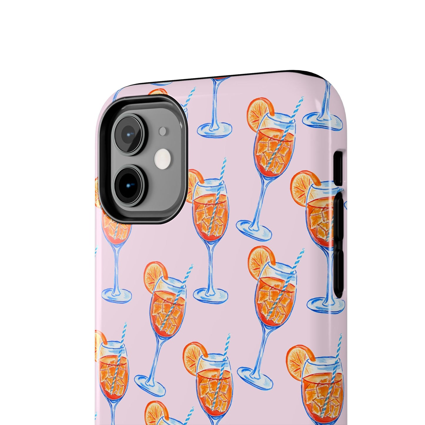 Orange & Blue Aperol Spritz Watercolor Patterned Blush Pink Tough Phone Case | Various Models
