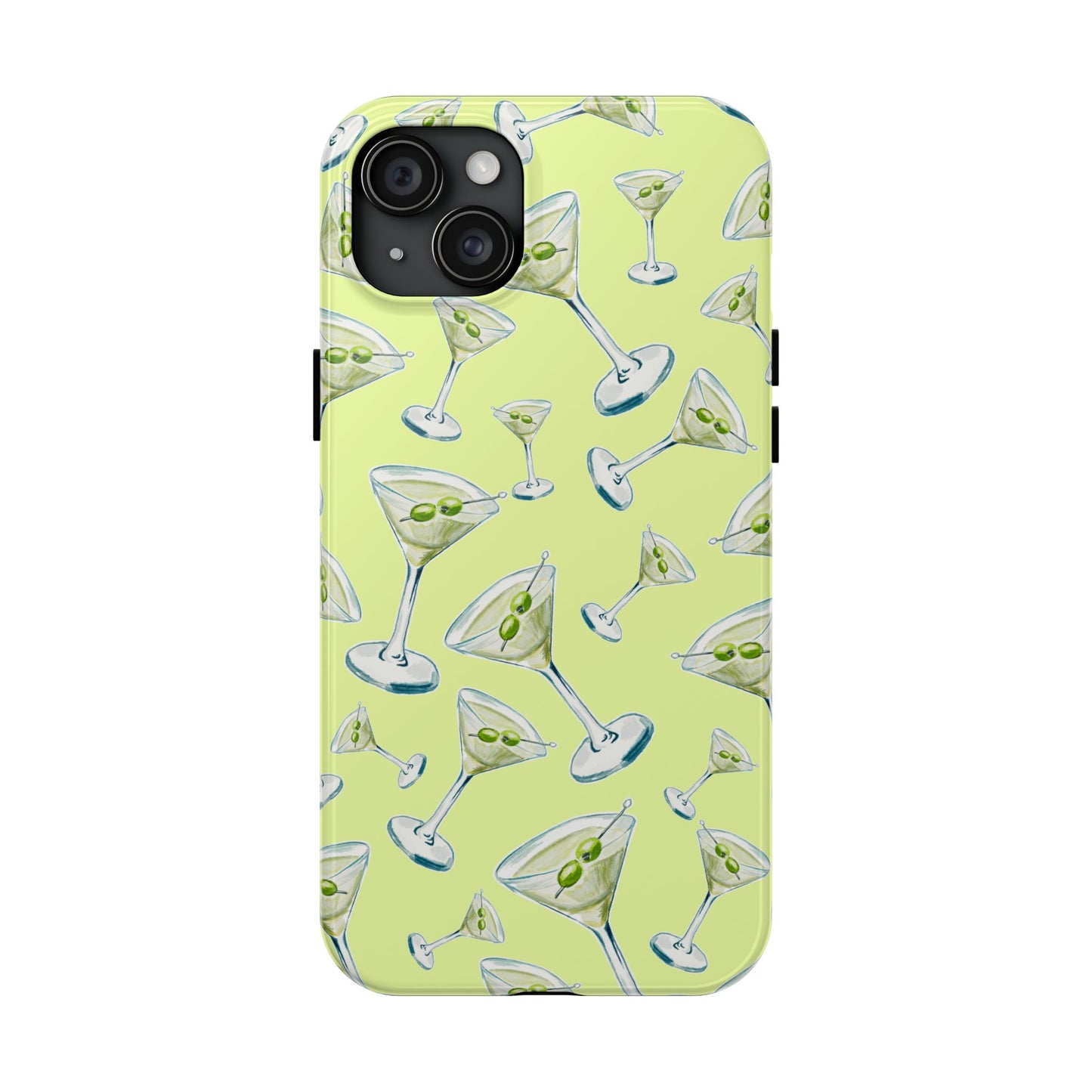 Watercolor Blue and Green Martinis Tossed Illustrated Pattern Yellow Tough Phone Case | Various Models