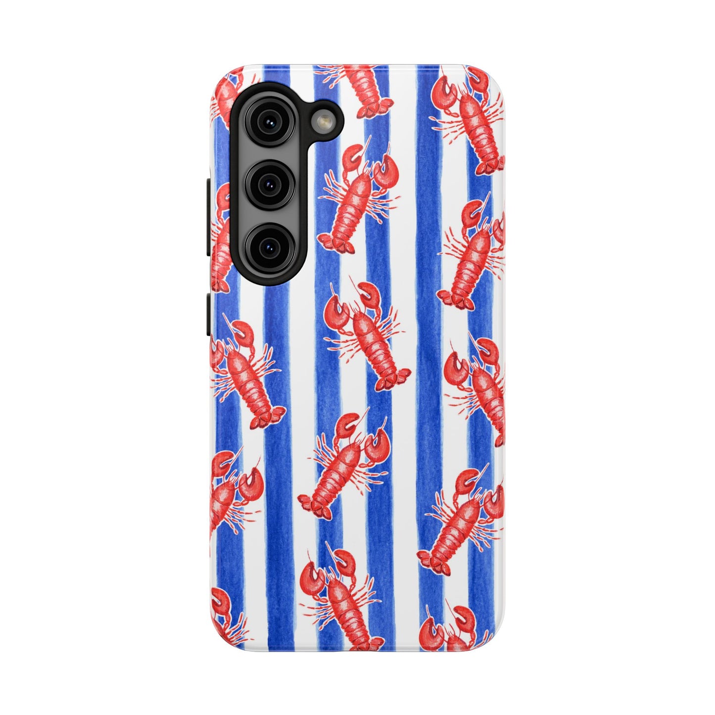 Blue & White Strip Red Lobster Watercolor Patterned Phone Case | Various Models Samsung Galaxy S23