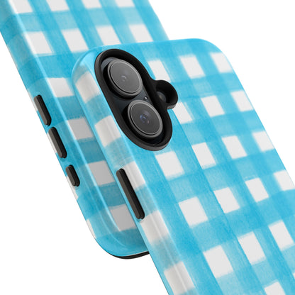 Turquoise Gingham Watercolor Illustrated Tough Phone Case | Various Models Available