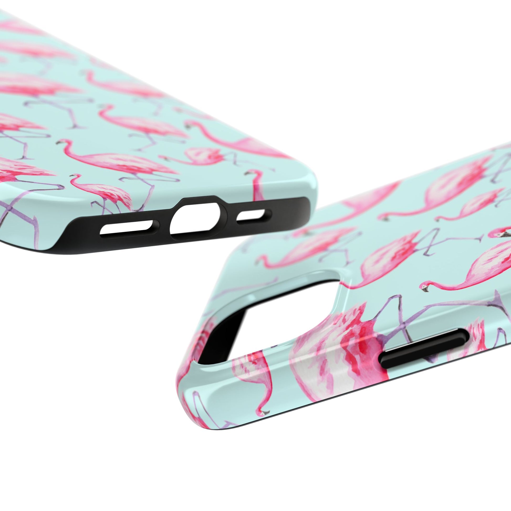 Pink Flamingos Watercolor Illustrated Tossed Pattern Blue Phone Case | Various Models