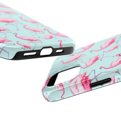 Pink Flamingos Watercolor Illustrated Tossed Pattern Blue Phone Case | Various Models