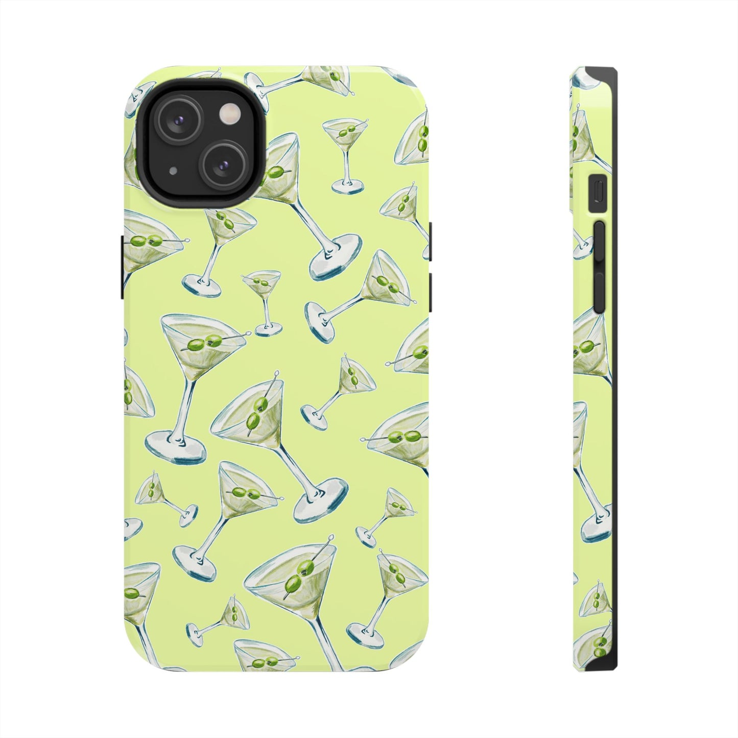 Watercolor Blue and Green Martinis Tossed Illustrated Pattern Yellow Tough Phone Case | Various Models