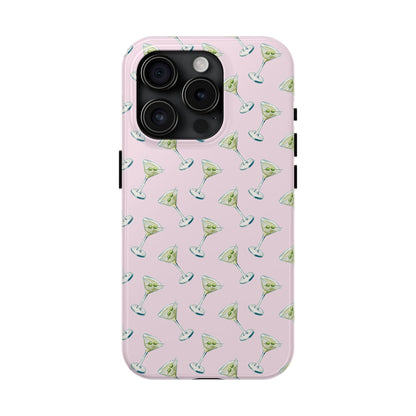 Light Pink Mini Martini Watercolor Illustrated Tossed Pattern Tough Phone Case | Various Models Available iPhone 15 Pro