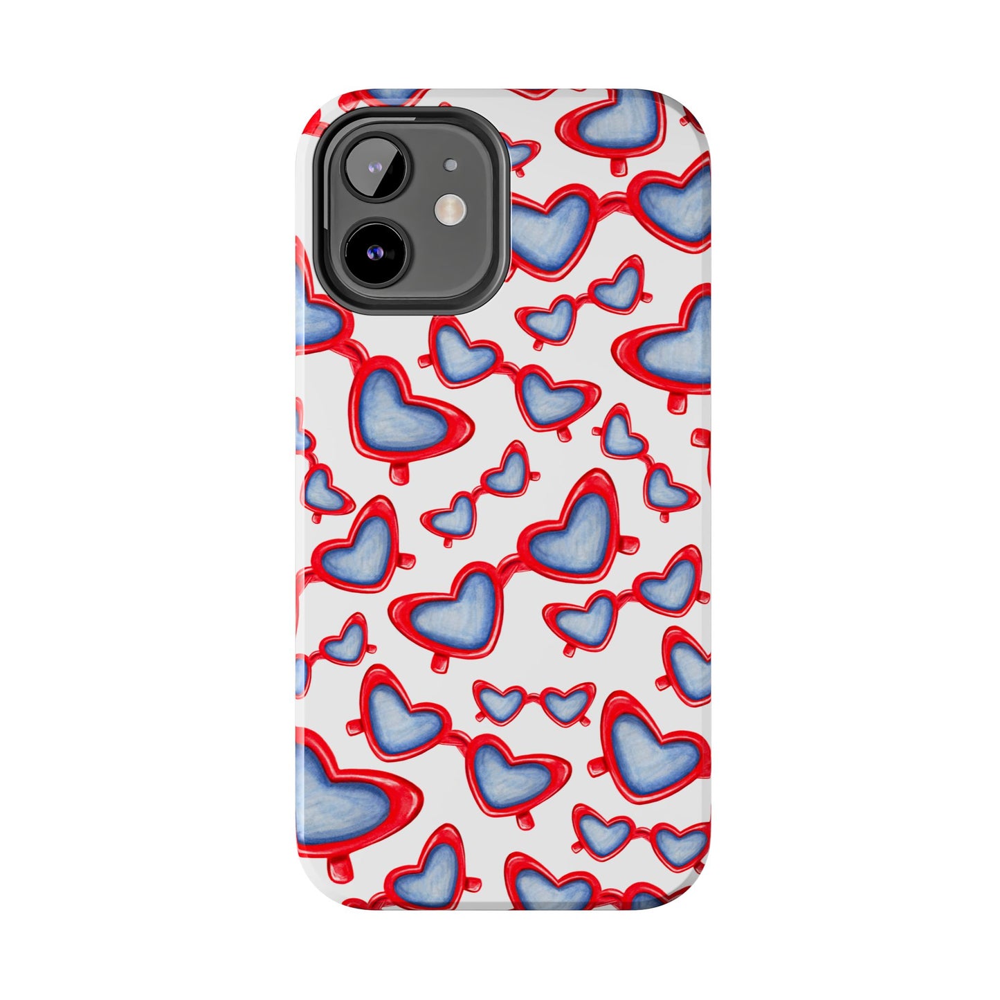 Red, White, & Blue Heart Shaped Watercolor Sunglasses Tossed Pattern Tough Phone Cases