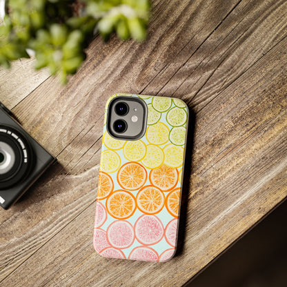 Ombré Citrus Grapefruit, Oranges, Lemons, & Limes Watercolor Illustrated Light Blue Tough Phone Case | Various Models Available