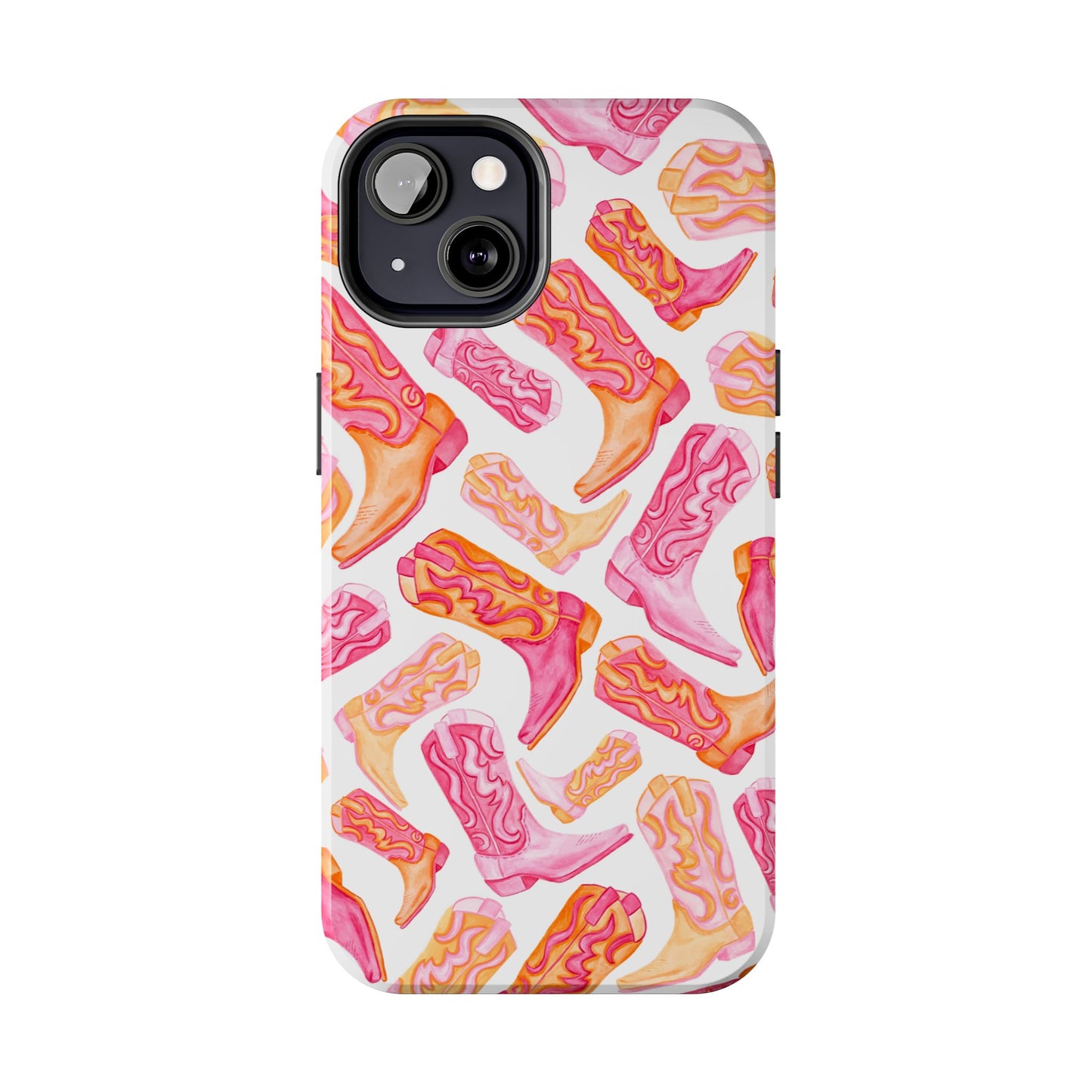 Tossed Hot Pink & Orange Cowboy Boots Tough Phone Cases | Various Models Available