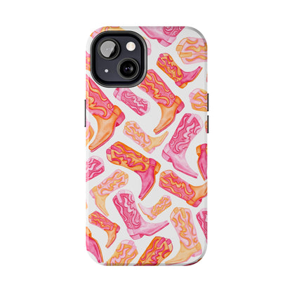 Tossed Hot Pink & Orange Cowboy Boots Tough Phone Cases | Various Models Available