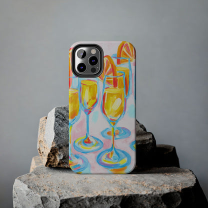 Pink Orange Mimosas Blue Champagne Flutes Abstract Acrylic Tough Phone Case | Various Models